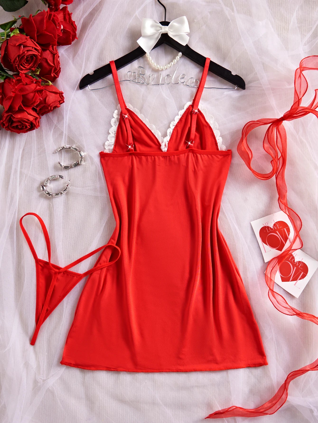 Red Lace Babydoll Nightgown Set