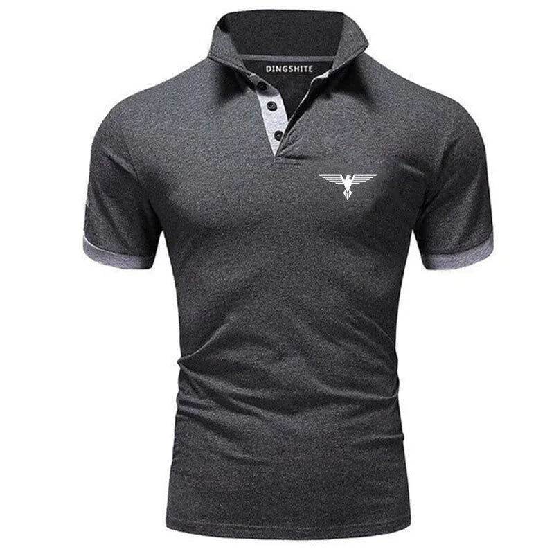Stylish men's business casual polo shirt in dark gray with a sleek design and modern collar