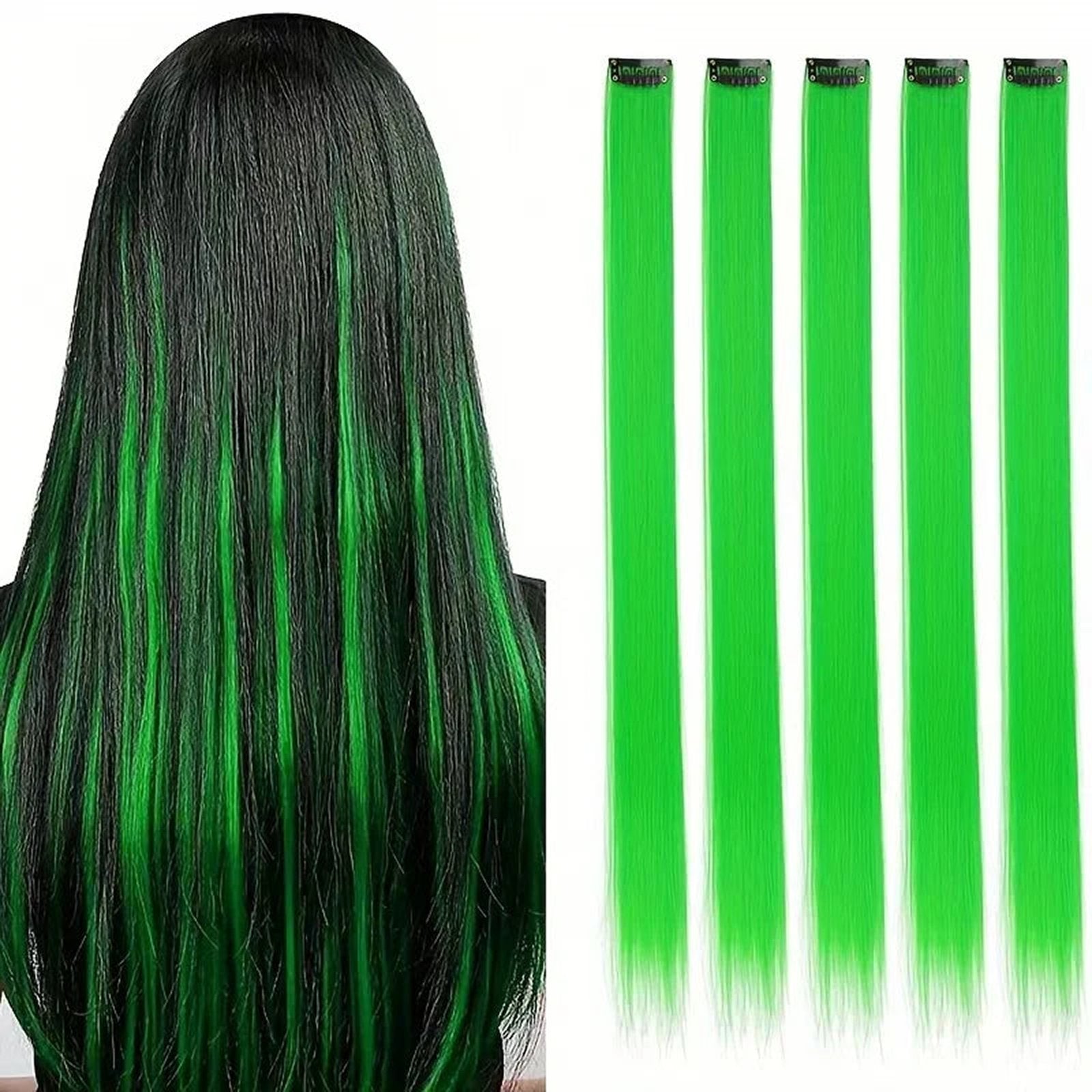 LuckeLadybug LLC synthetic clip in hair extensions in vibrant green for a striking hairstyle transformation