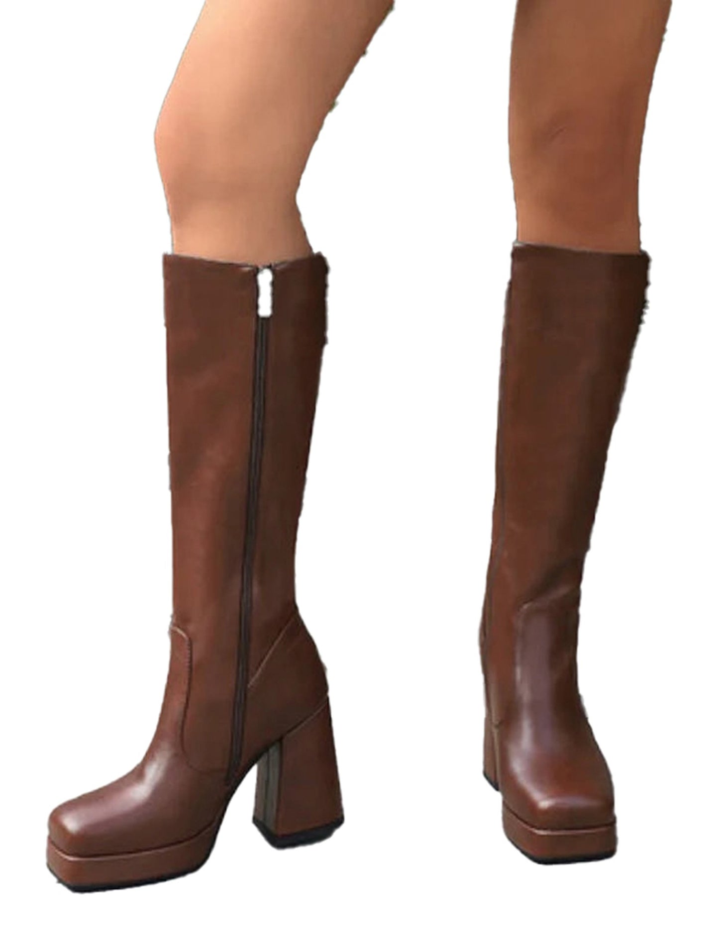 Womens Knee High Platform Boots In Red