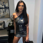 Shiny One-Shoulder and Bodycon Dress
