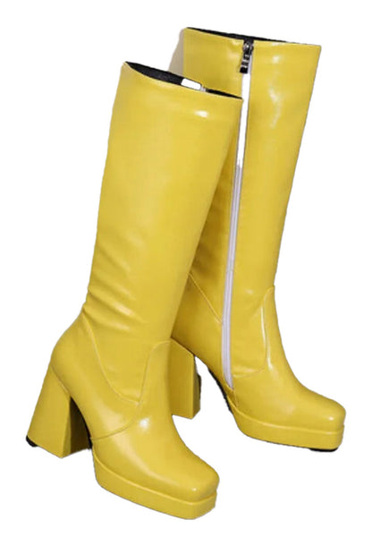 Womens Knee High Platform Boots In Red