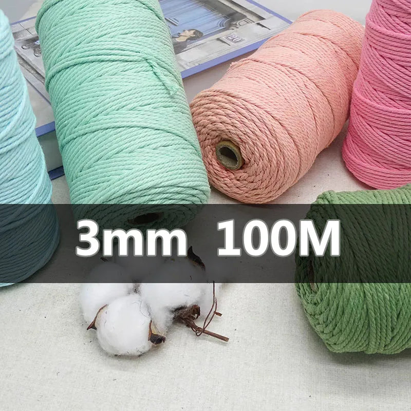 3mm 100M Macrame Cord Rope Cotton Twine Thread String Crafts DIY