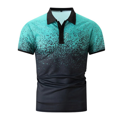 Men's gradient polo shirt in blue and black with a collared neckline and short sleeves