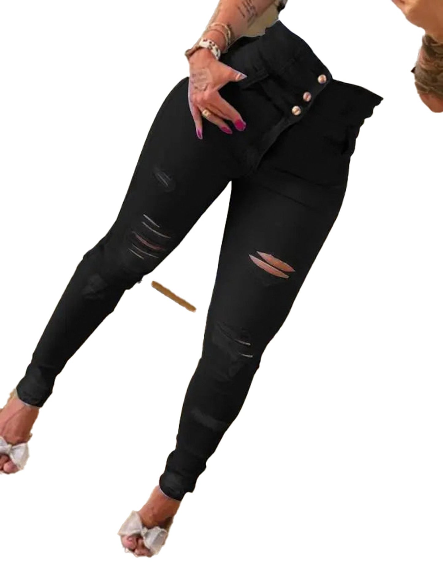 High Waist Ripped Skinny Jeans For Women