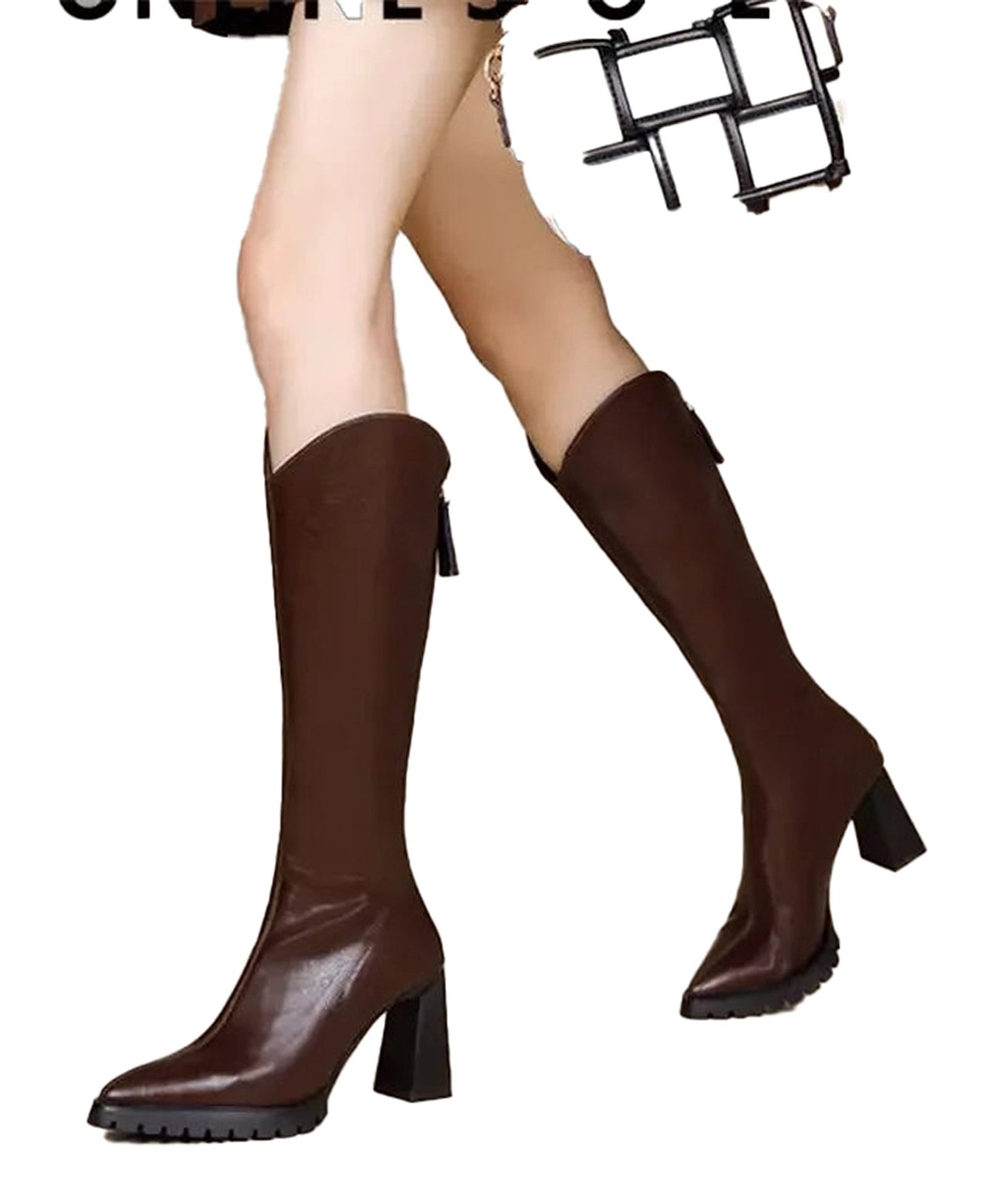 Brown Leather Knee High Boots Women