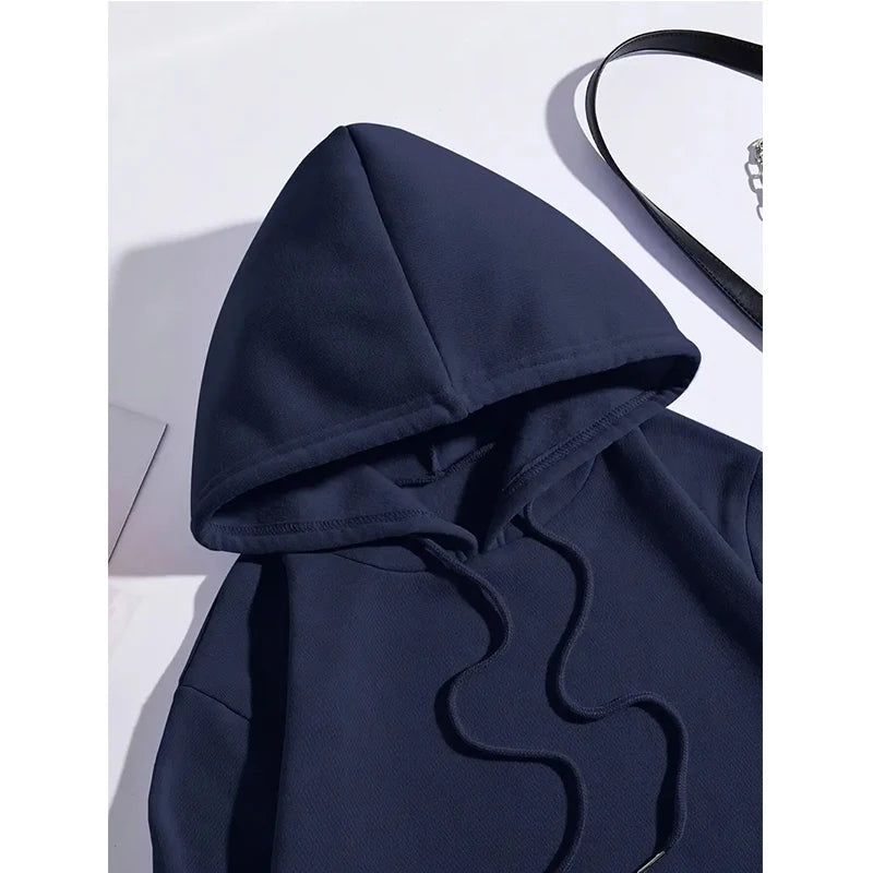 Navy women's humorous graphic hoodies with a cozy hood and drawstring for casual wear