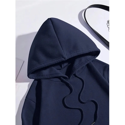 Navy women's humorous graphic hoodies with a cozy hood and drawstring for casual wear