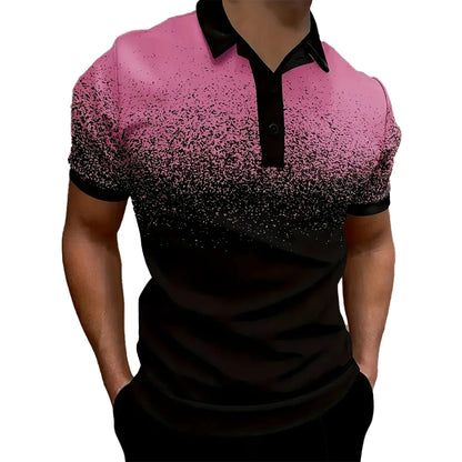 Men's gradient polo shirt by LuckeLadybug LLC featuring a stylish pink-to-black fade design