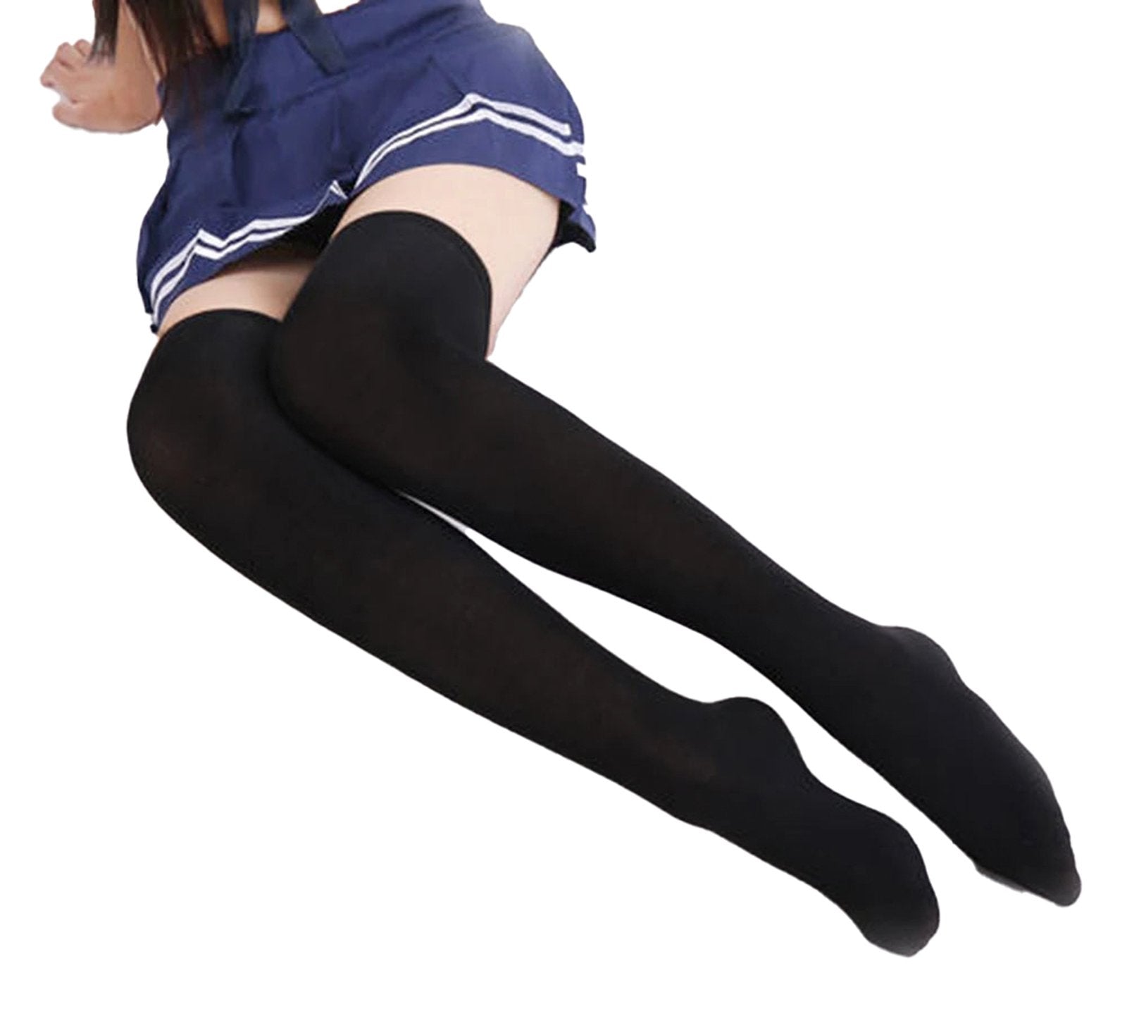 Black striped thigh high socks for women perfect for stylish outfits and casual wear