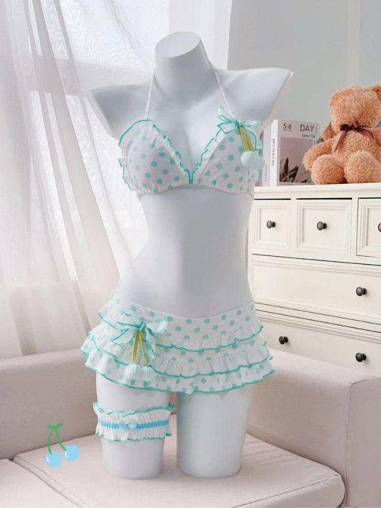 LuckeLadybug LLC High Waist Bikini in Polka Dot Style, a stylish two piece swimsuit for summer fun