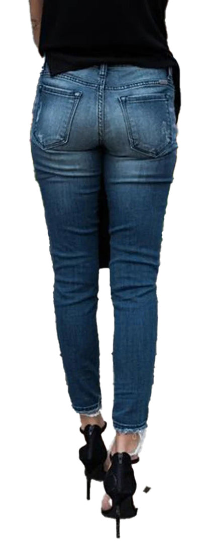 Womens High Waist Ripped Skinny Jeans