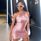 Shiny One-Shoulder and Bodycon Dress