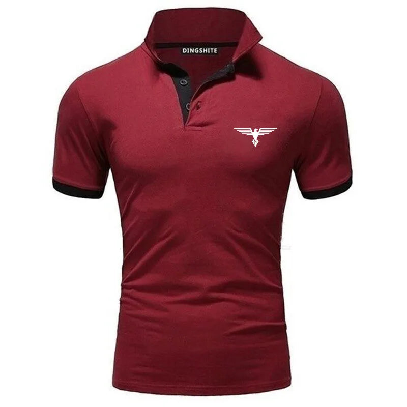 LuckeLadybug LLC Men's business casual polo shirt in red with a stylish collar and logo