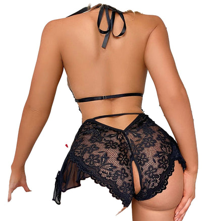 Lace See Through Teddy Bodysuit In Red