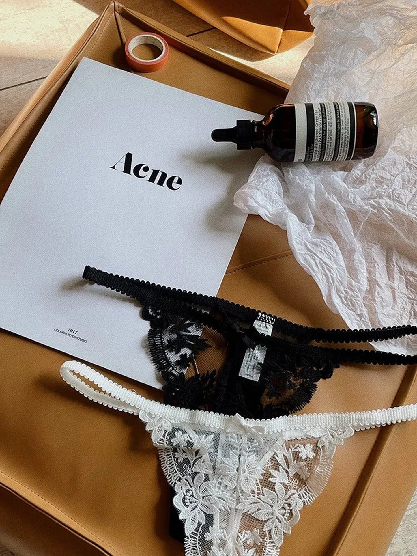 Close-Up of French Lace Christmas Tanga - High-Slit Style