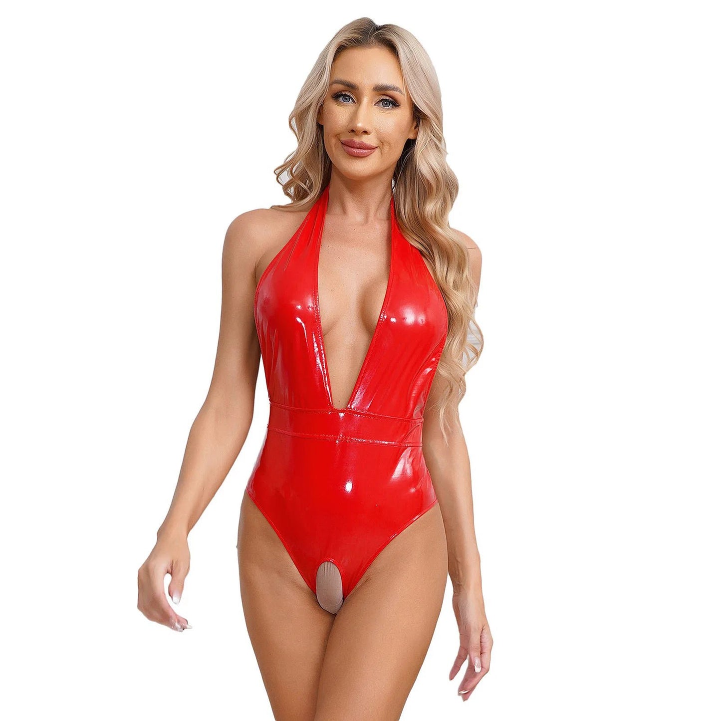 Patent Leather Lingerie Bodysuit For Women