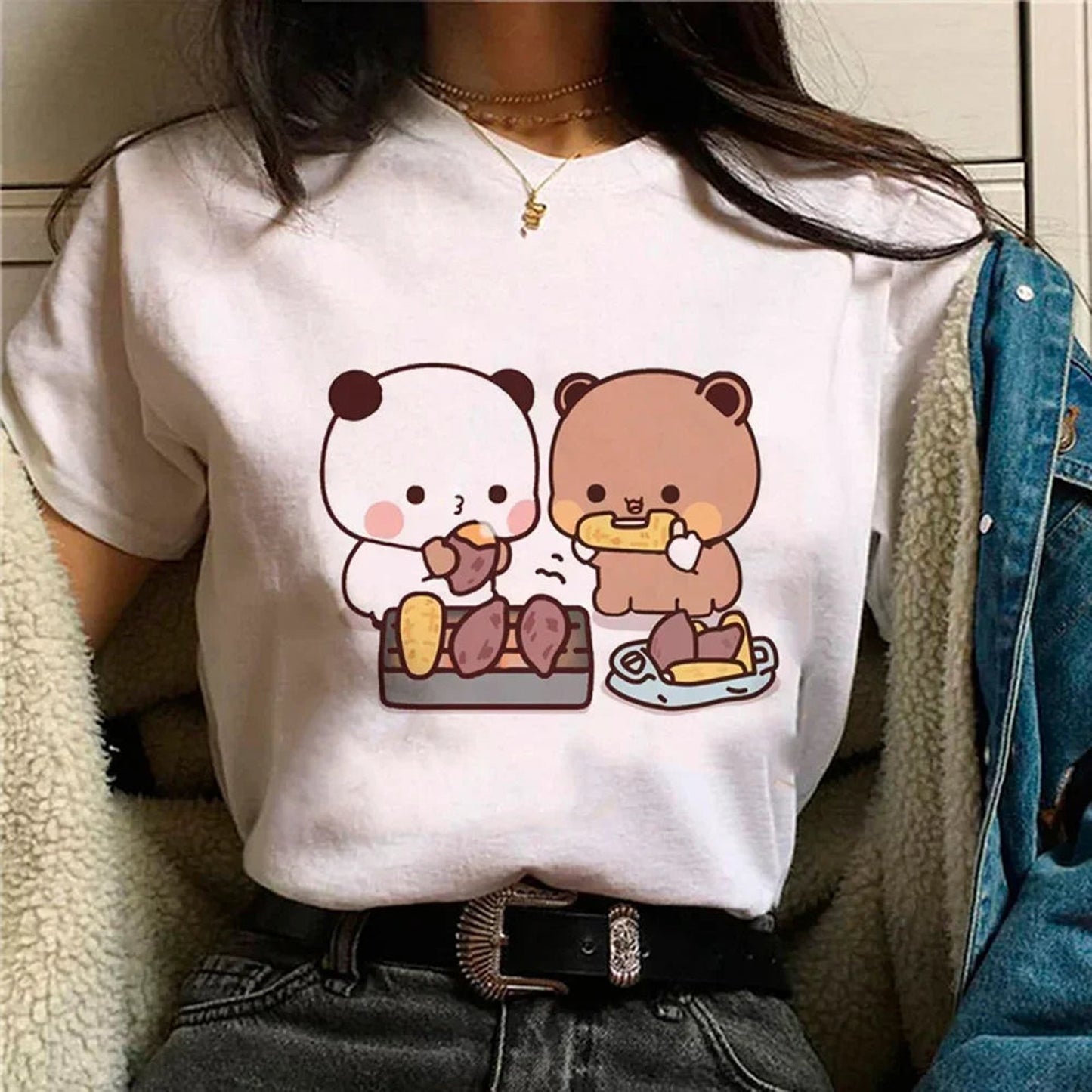 Funny Anime Graphic Tee for Women in Different Angles