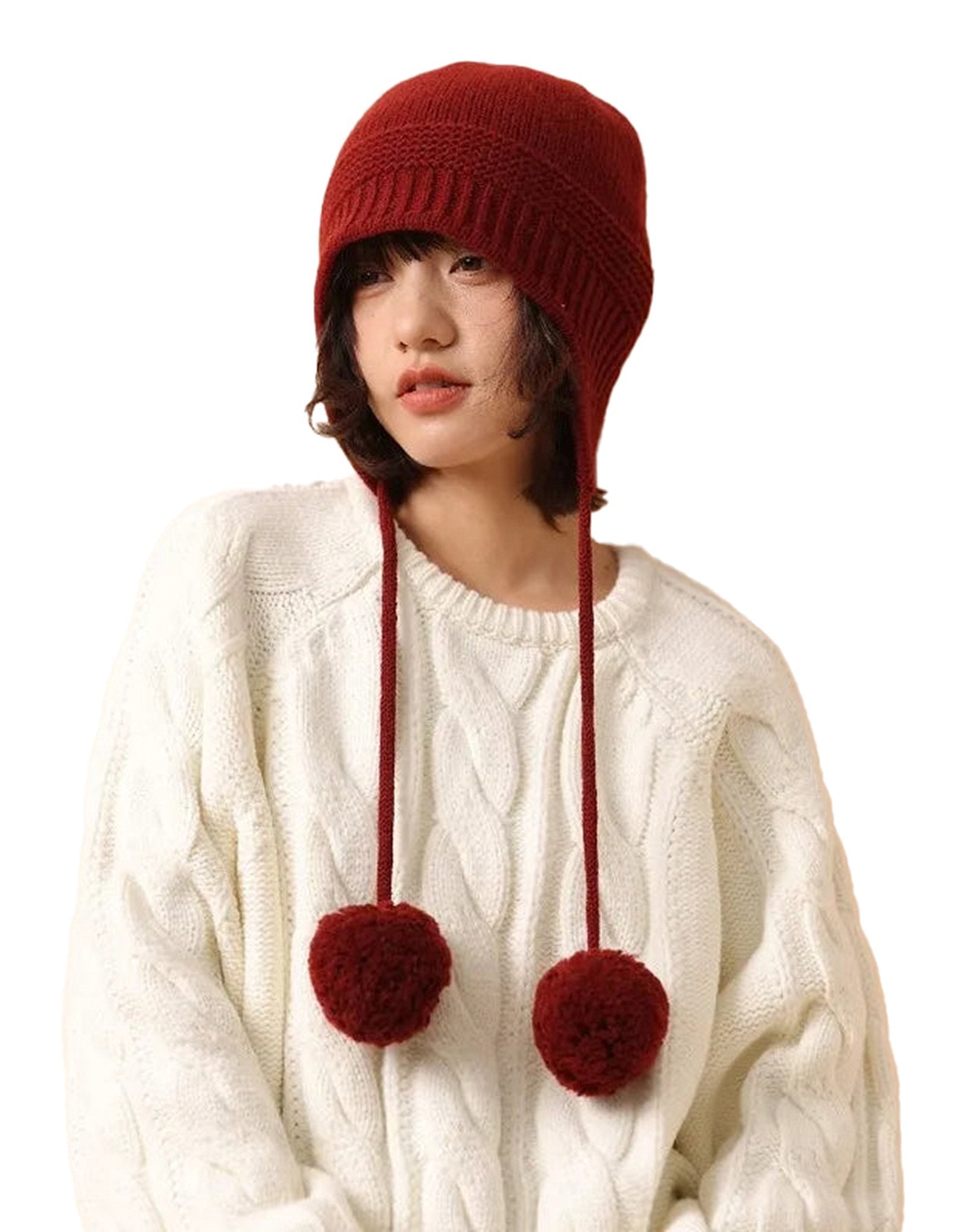 Womens Wool Beanie With Pom Pom Stylish Cozy Hat