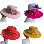 9.5cm Brim Rhinestone Flower Fedora Jazz Hat