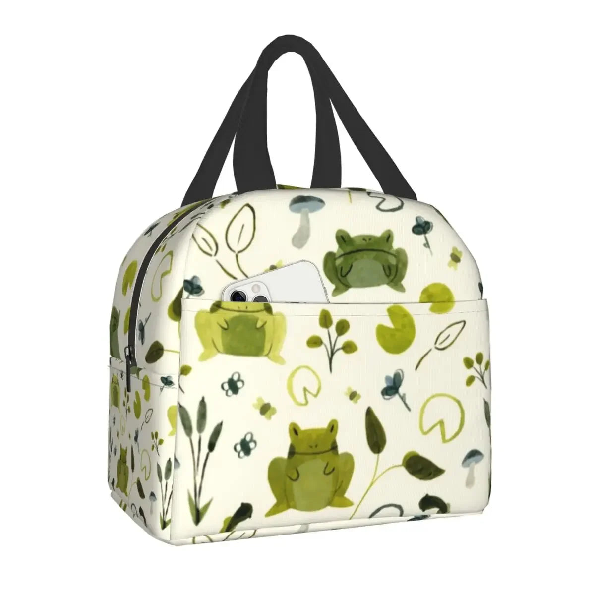 Cottagecore Aesthetic Cute Vintage Frog and Snail Thermal Insulated Lunch Bag