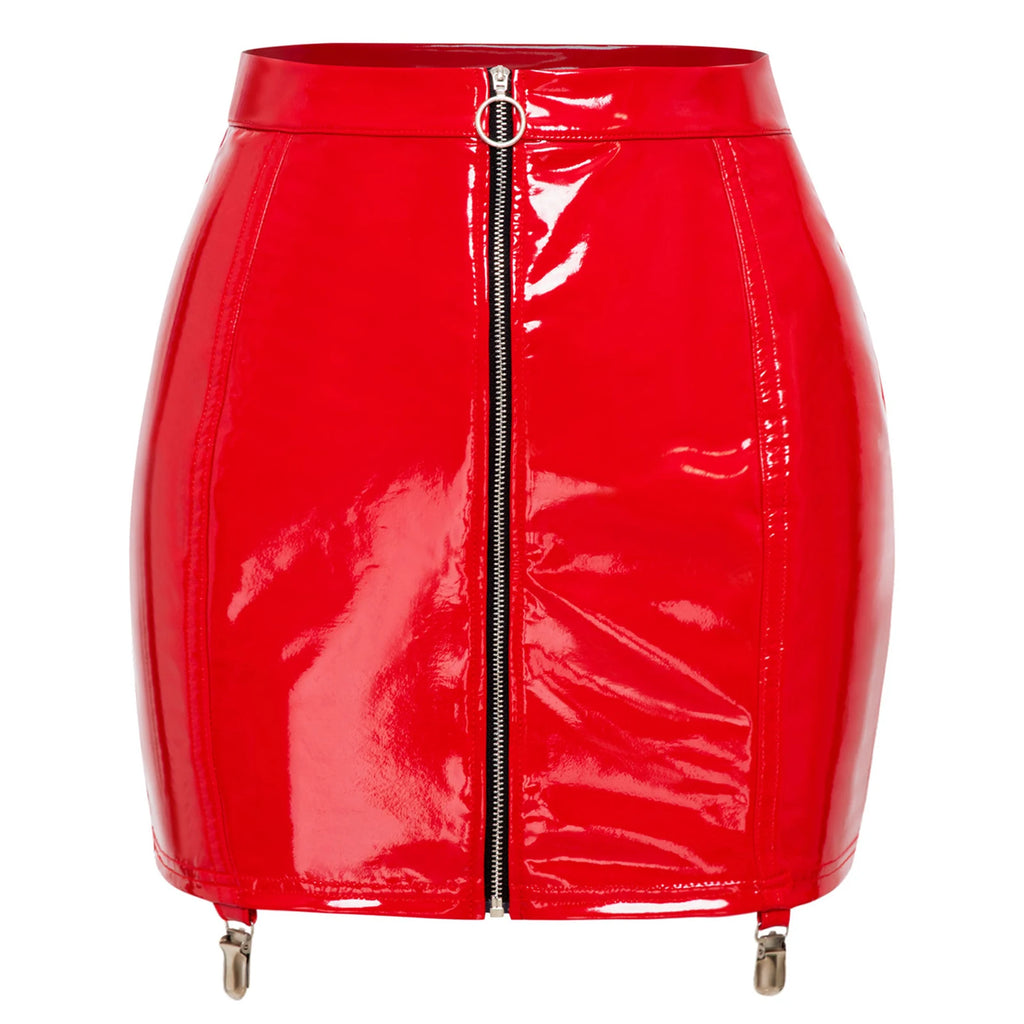 Red Mini Skirt with Zipper Detail