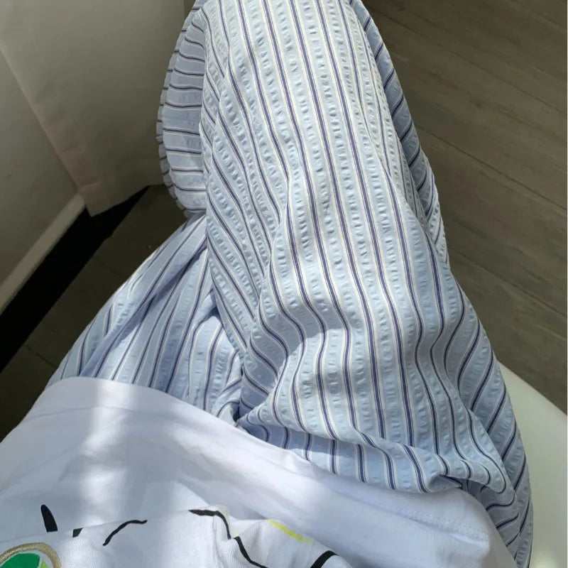 Striped Tencel Cool Cotton Pajama Pants Loose Walking Trousers