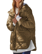 Womens Hooded Cotton Winter Coat Thickened Zipper Pockets Parka