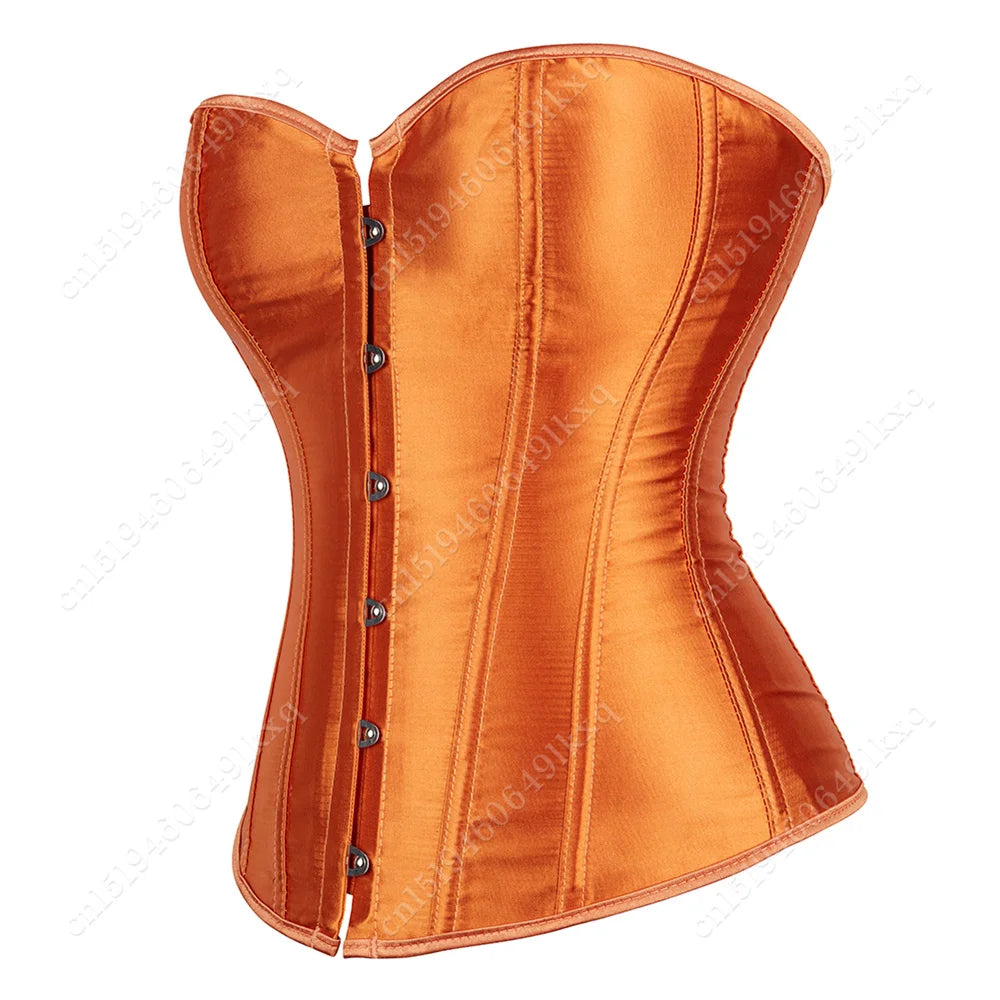 Womens Orange Satin Overbust Corset