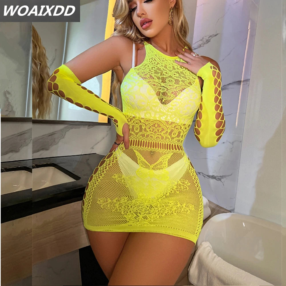 Neon Lace Mini Dress for Bold Style