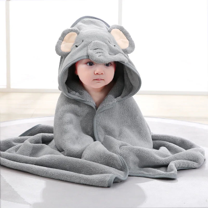 Cartoon Animal Baby Bath Towel and Hooded Swaddle Wrap