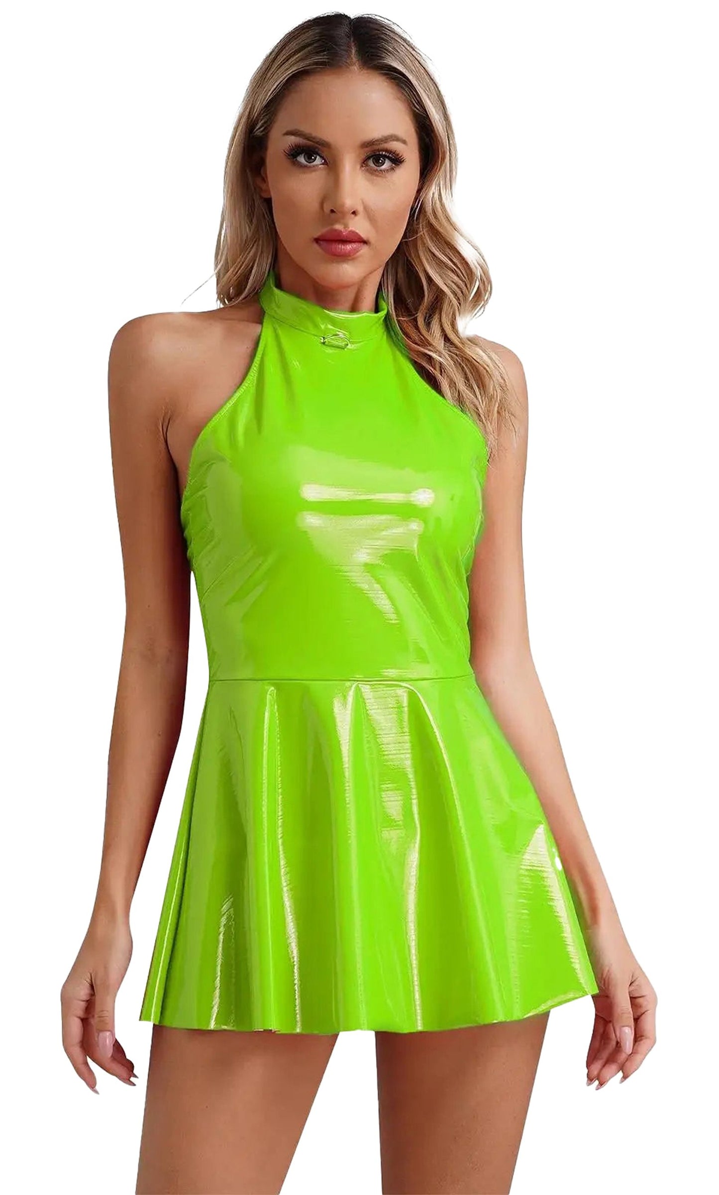 Glossy Patent Leather Mini Dress Swing
