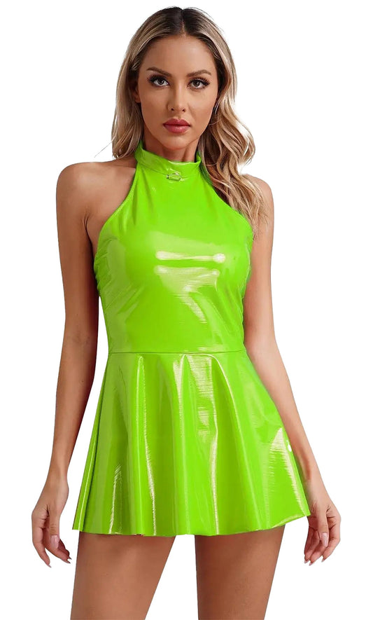 Glossy Patent Leather Mini Dress Swing
