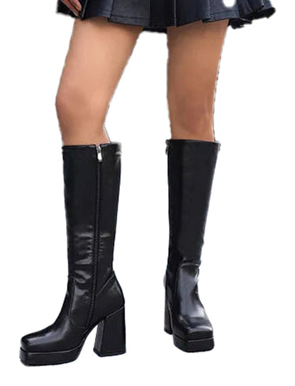 Womens Knee High Platform Boots In Red