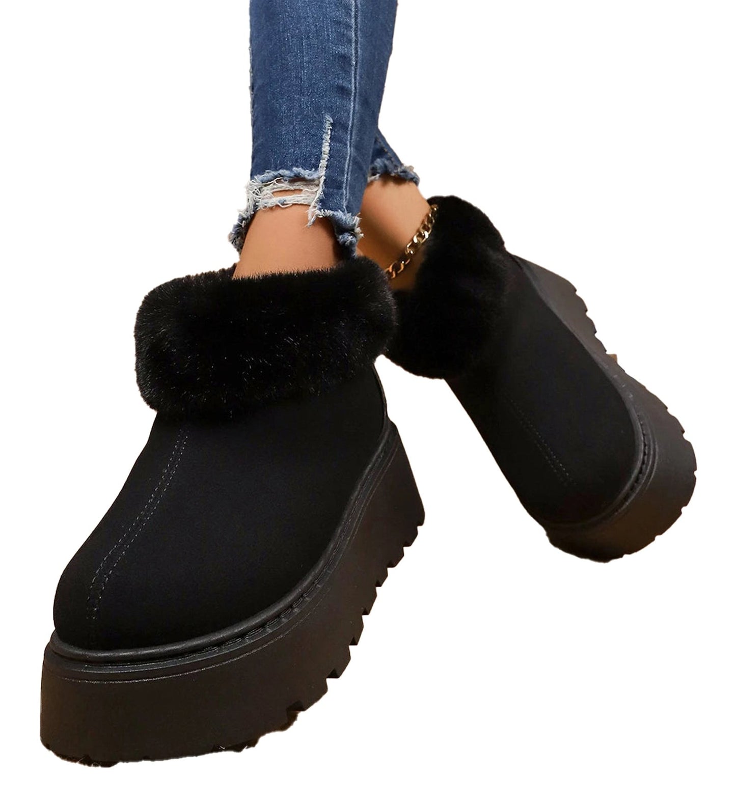 Womens Faux Fur Platform Snow Boots