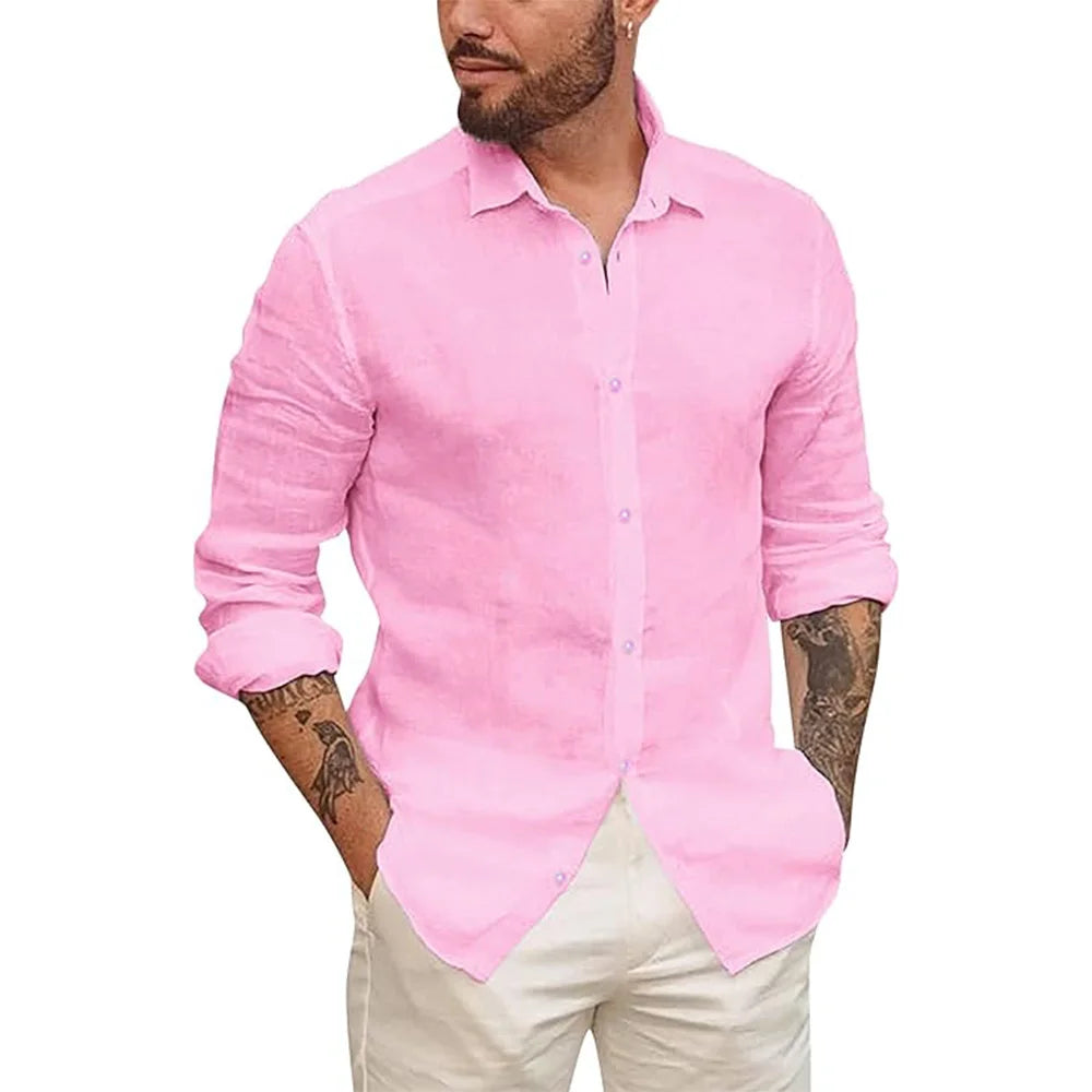 Mens Cotton Linen Button Up Shirts
