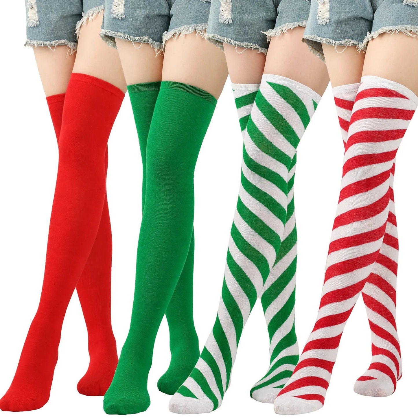 LuckeLadybug striped thigh high socks for women in red, green, and striped designs for trendy outfits