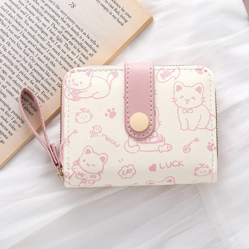 Cute Cat Wallet Small Purse with Zip Coin Pocket and Card Holder