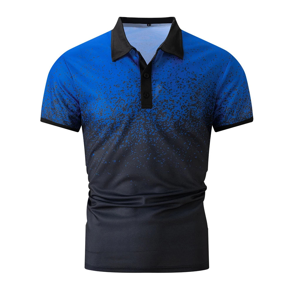 Men's gradient polo shirt in blue and black featuring a stylish design and comfortable fit