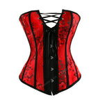 Floral Jacquard Corset with Straps in Black and Red