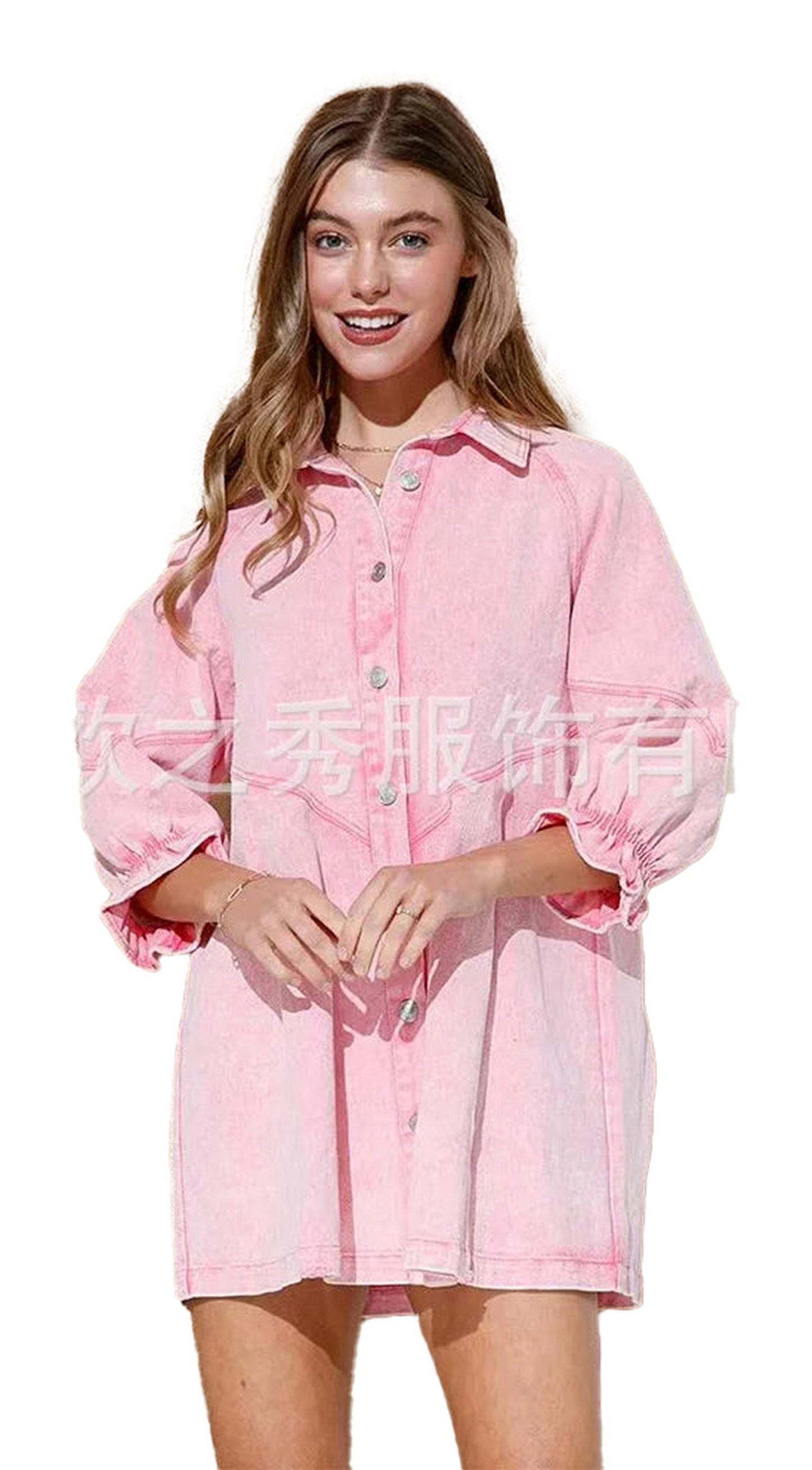 Pink Denim Dress For Women Trendy Style