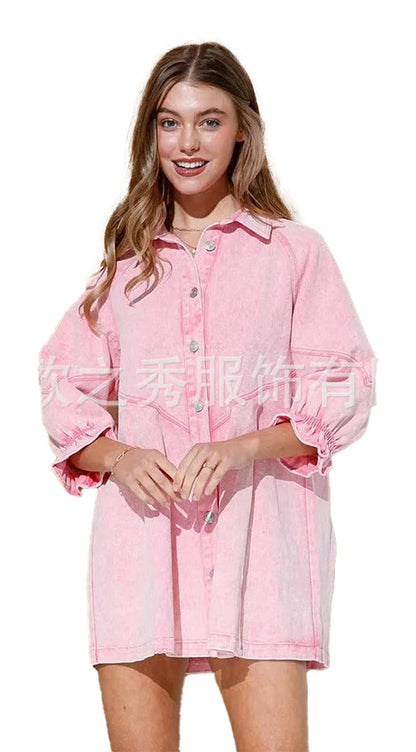 Pink Denim Dress For Women Trendy Style