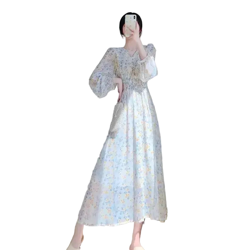 Floral Silk Midi Dress V - Neck Summer Chiffon