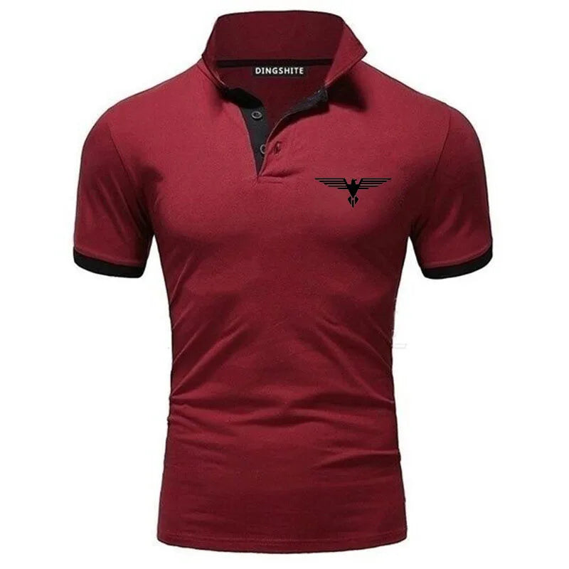 Men's business casual polo shirt in maroon color with a stylish black collar design