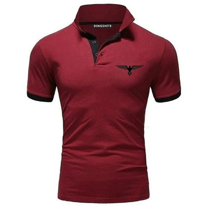 Men's business casual polo shirt in maroon color with a stylish black collar design