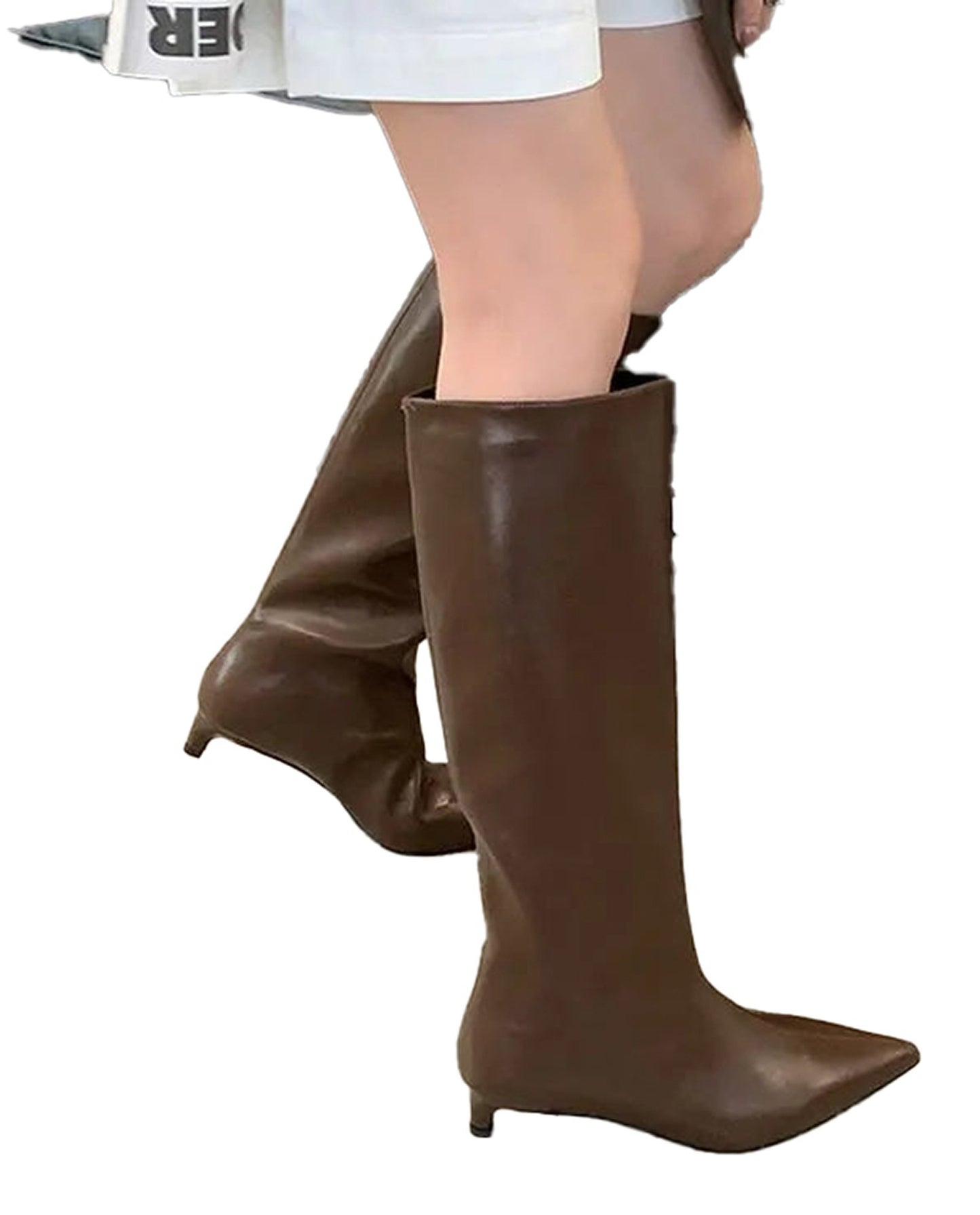 Pointed Toe Leather High Boots