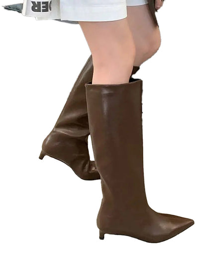 Pointed Toe Leather High Boots