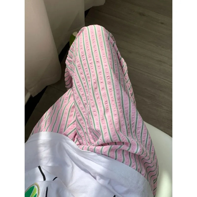 Striped Tencel Cool Cotton Pajama Pants Loose Walking Trousers
