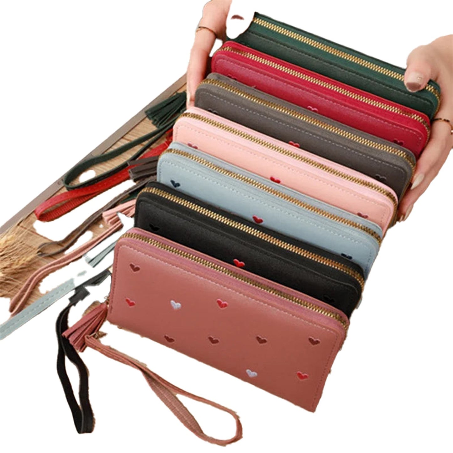 Womens Love Heart Wallet Wristlet