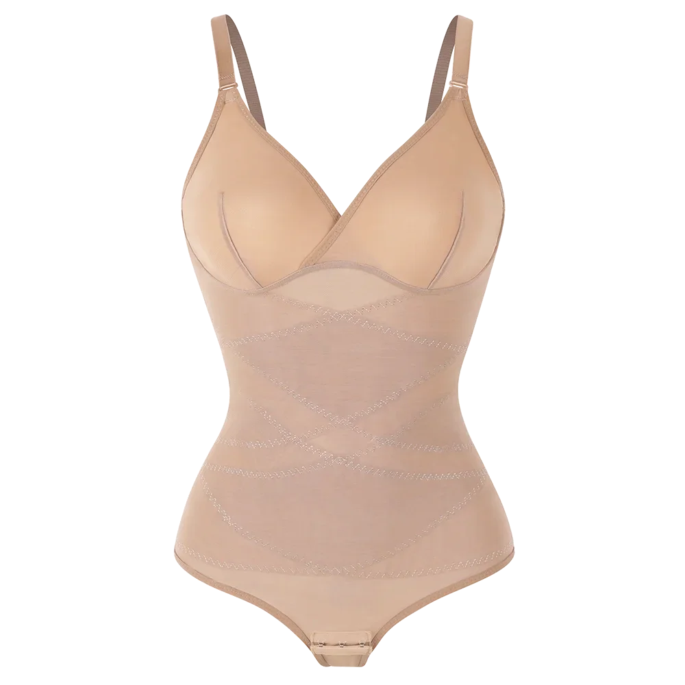 Cross Waist Breathable Shapewear Bodysuit with Mesh